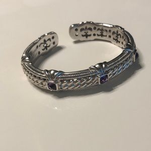 Judith Ripka hinged cuff sterling silver 925 bracelet with amethysts.